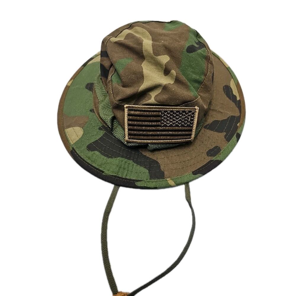 Camo Military Boonie Hat USA Flag Patch Tactical Wide Brim Sun Embroidered Flag